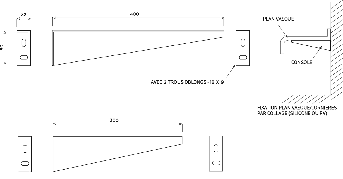 Plan consoles acier zingué