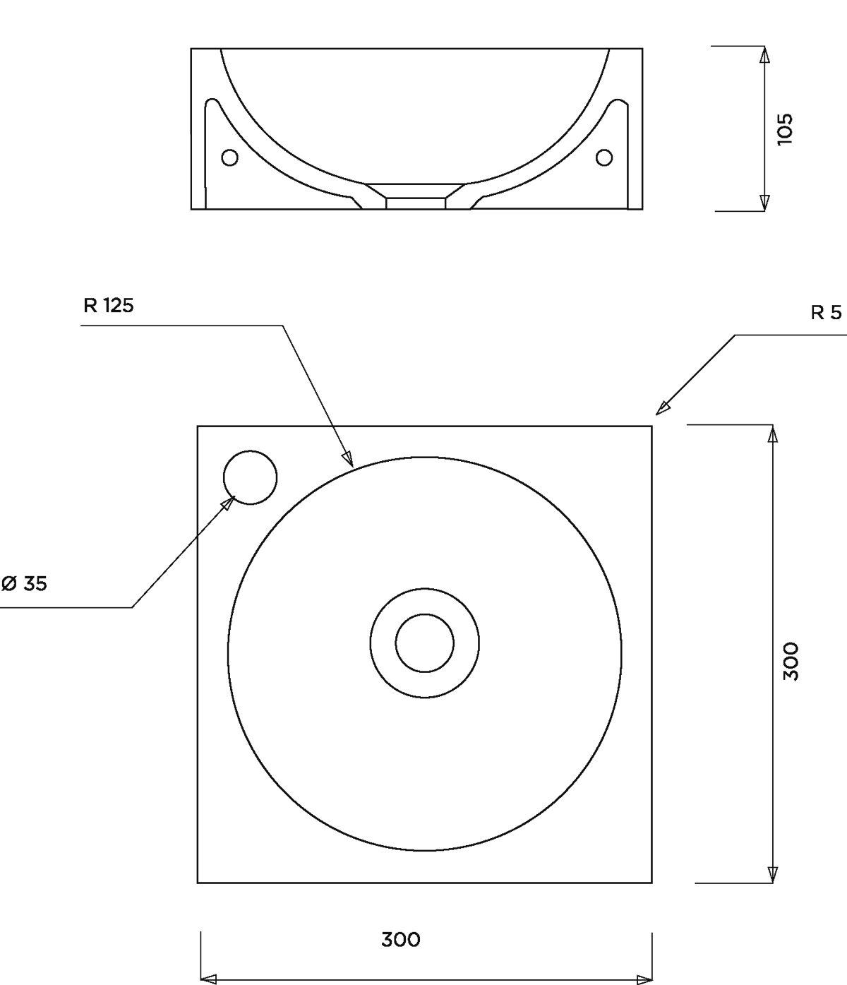 Plan lave-main carré 300