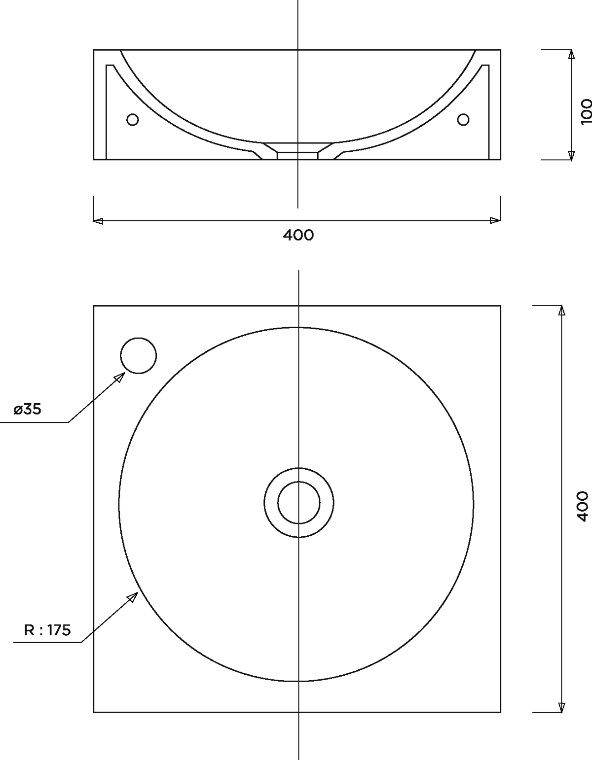 Plan lave-main carré 400